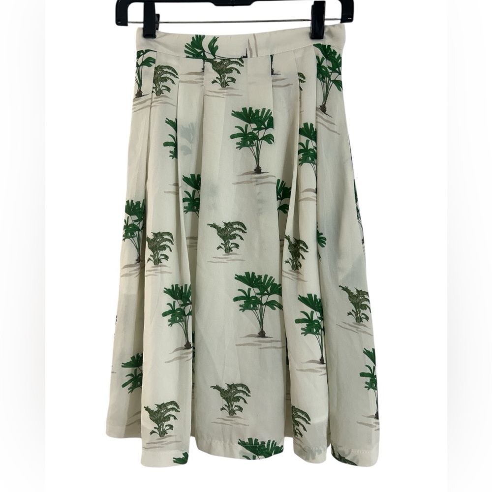 Pink Martini Cream and Green Palm A-Line Skirt